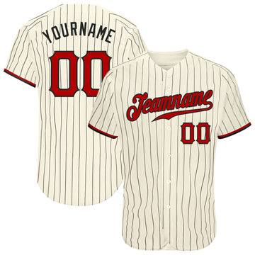 Custom Cream Black Pinstripe Red-Black Authentic Baseball Jersey