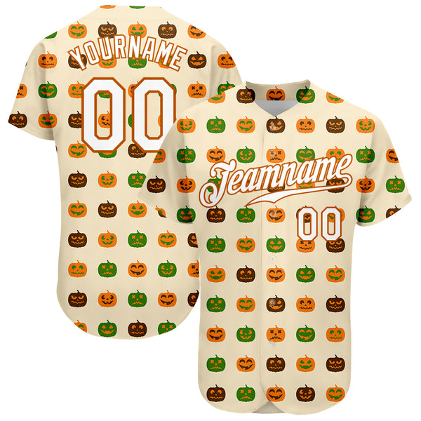 Cheap Custom White White-Texas Orange 3D Pattern Design Halloween Pumpkins  Funny Faces Authentic Baseball Jersey Free Shipping – CustomJerseysPro