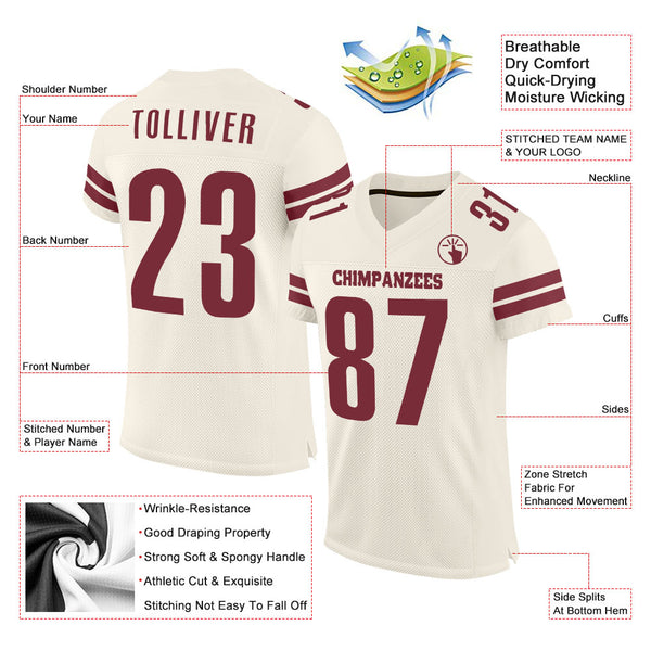 Custom Burgundy Cream Mesh Authentic Football Jersey