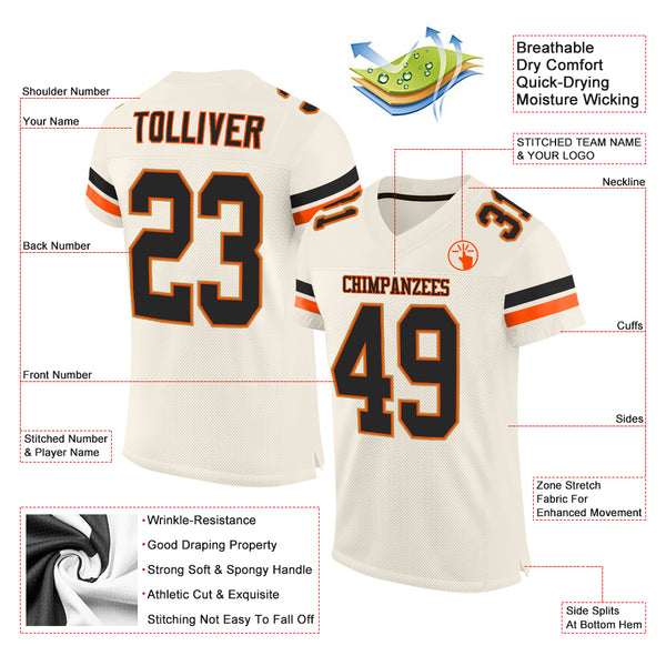 Custom Orange Black-White Mesh Authentic Football Jersey