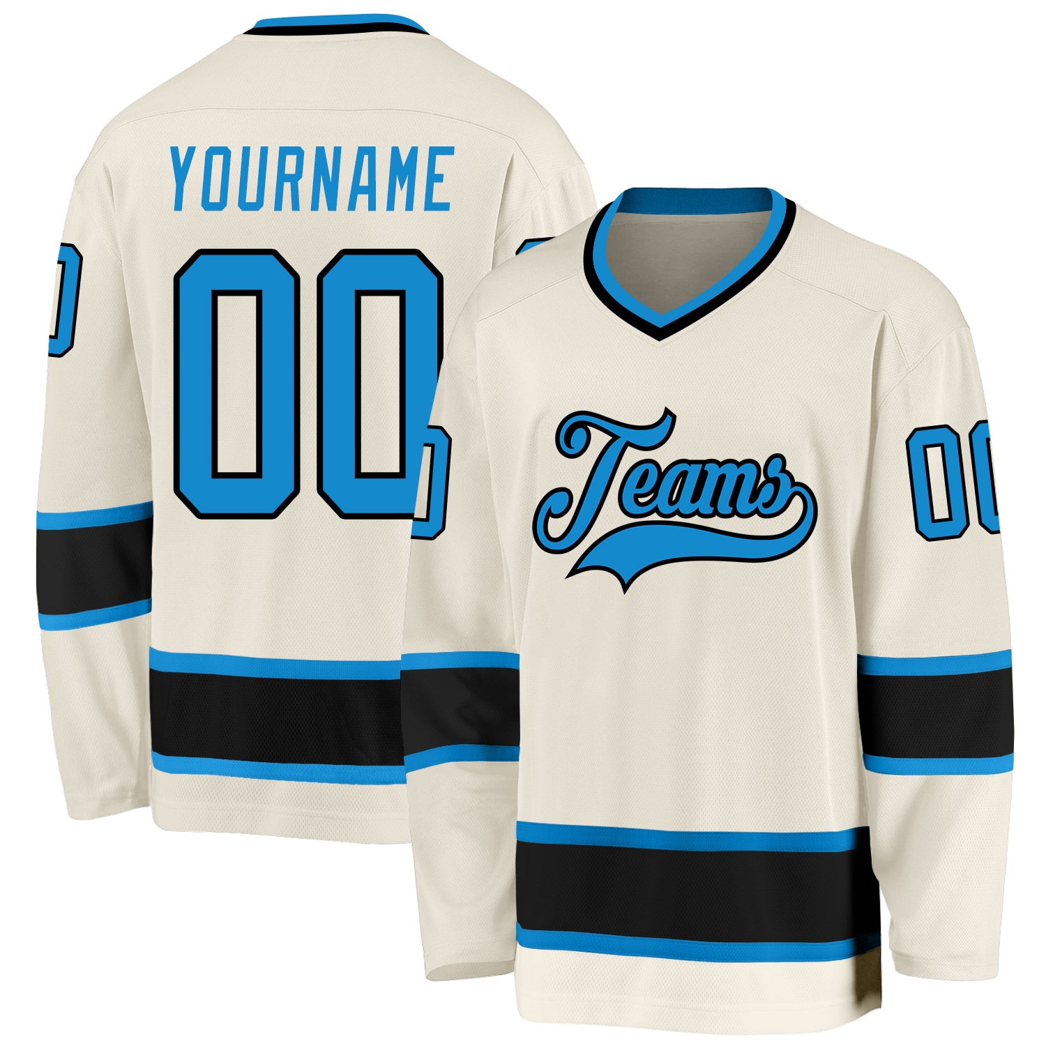 Cheap Custom Cream Blue-Black Hockey Jersey Free Shipping