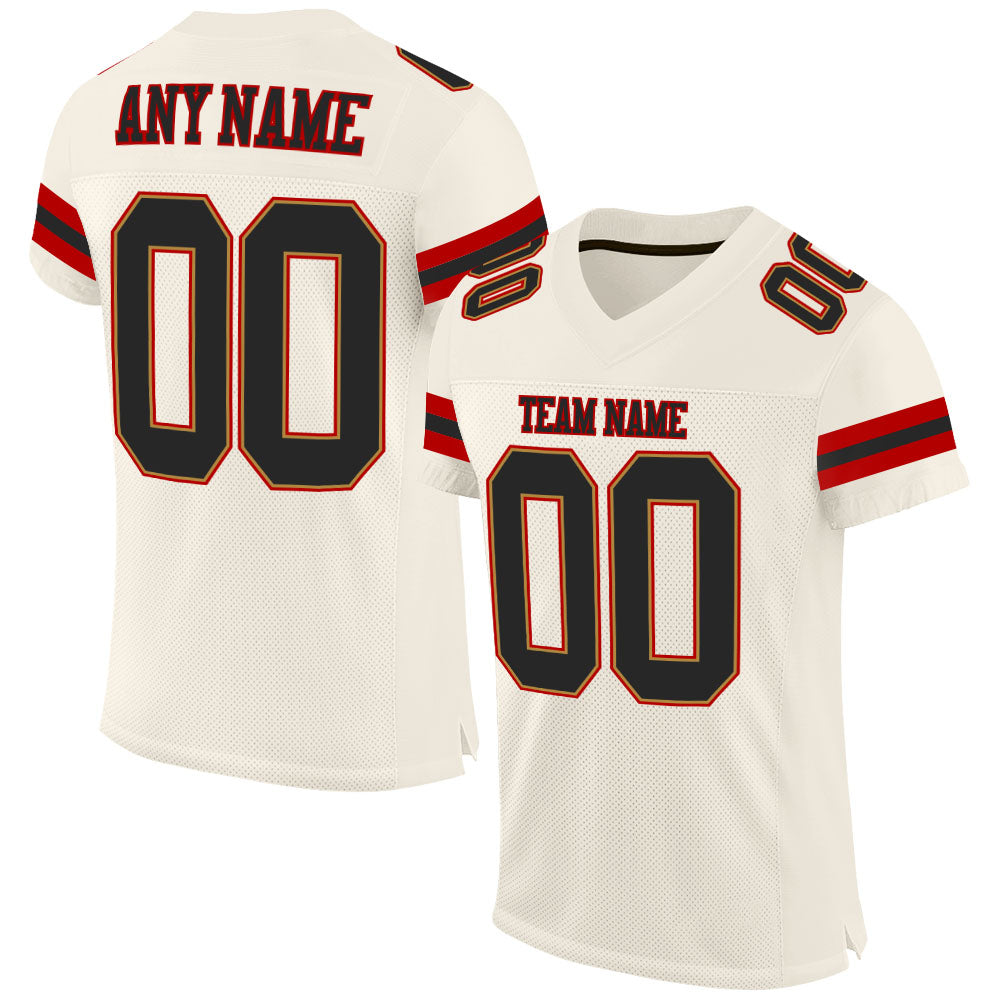 Cheap Custom Cream Cream-Red Mesh Authentic Football Jersey Free