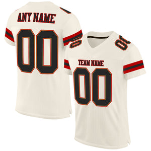 Custom Cream Black-Red Mesh Authentic Football Jersey