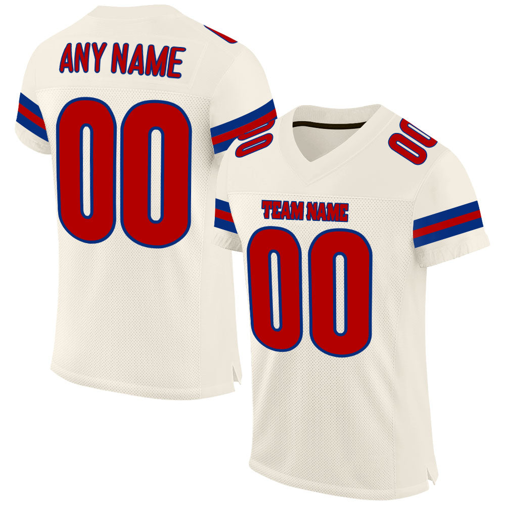 Custom Football Jersey Cream Red-Royal Mesh Authentic Men's Size:3XL