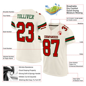 Custom Cream Red-Green Mesh Authentic Football Jersey