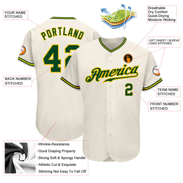Cheap Custom Cream Green-Gold Authentic Baseball Jersey Free Shipping –  CustomJerseysPro