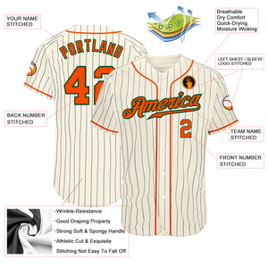 Custom Cream Navy Pinstripe Orange-Green Authentic Baseball Jersey