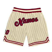 Load image into Gallery viewer, Custom Cream Black Pinstripe Maroon-Black Authentic Basketball Shorts
