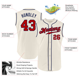 Custom Cream Red-Navy Authentic Sleeveless Baseball Jersey