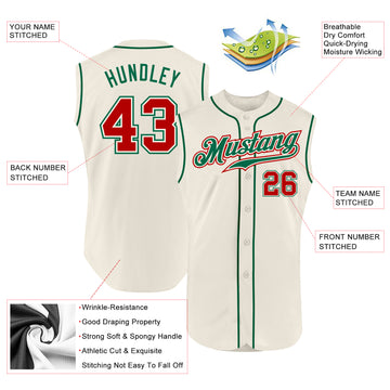 Custom Cream Red-Kelly Green Authentic Sleeveless Baseball Jersey