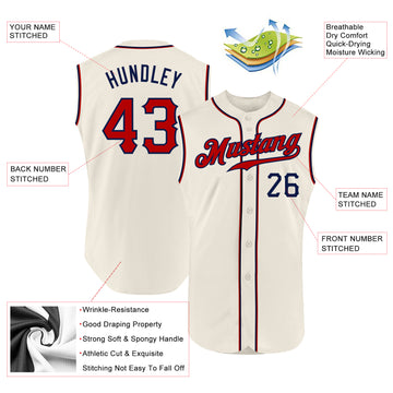 Custom Cream Red-Navy Authentic Sleeveless Baseball Jersey