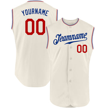 Custom Cream Red-Royal Authentic Sleeveless Baseball Jersey