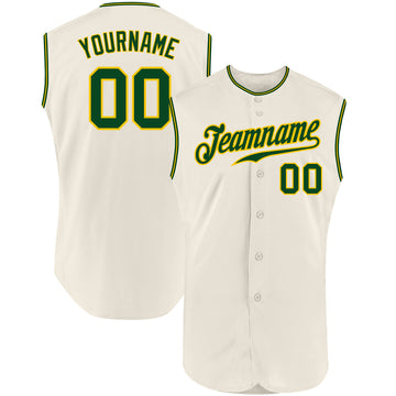 Custom Baseball Jersey Cream Green-Royal Authentic Sleeveless