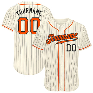 Custom Cream Black Pinstripe Orange-Black Authentic Baseball Jersey