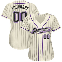 Charger l&#39;image dans la galerie, Custom Cream Black Pinstripe Black-Purple Authentic Baseball Jersey
