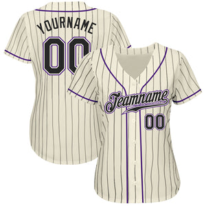 Custom Cream Black Pinstripe Black-Purple Authentic Baseball Jersey