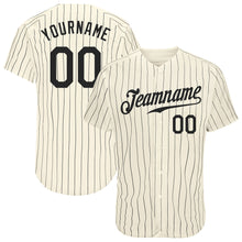 Charger l&#39;image dans la galerie, Custom Cream Black Pinstripe Black Authentic Baseball Jersey
