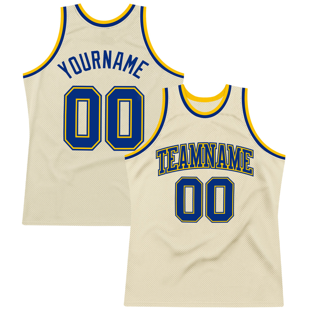 Custom Cream Royal-Gold Authentic Throwback Basketball Jersey