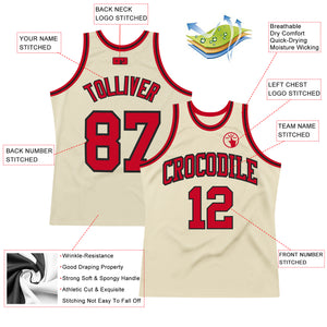 Custom Cream Red-Black Authentic Throwback Basketball Jersey