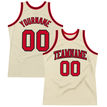 Custom Cream Red-Black Authentic Throwback Basketball Jersey