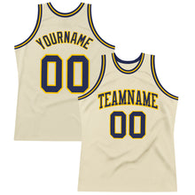 Load image into Gallery viewer, Custom Cream Navy-Gold Authentic Throwback Basketball Jersey
