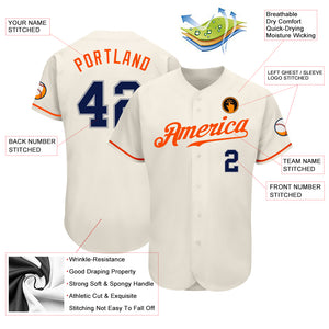 Custom Cream Navy-Orange Authentic Baseball Jersey