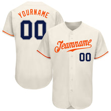 Load image into Gallery viewer, Custom Cream Navy-Orange Authentic Baseball Jersey
