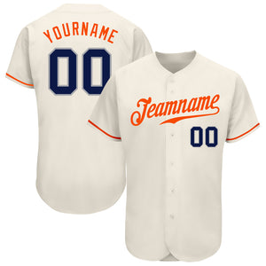 Custom Cream Navy-Orange Authentic Baseball Jersey