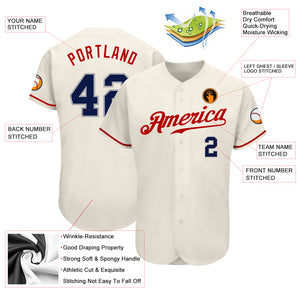 Custom Cream Navy-Red Authentic Baseball Jersey