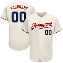 Load image into Gallery viewer, Custom Cream Navy-Red Authentic Baseball Jersey
