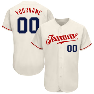 Custom Cream Navy-Red Authentic Baseball Jersey