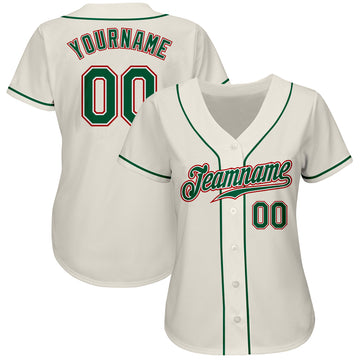 Custom Cream Kelly Green-Red Authentic Baseball Jersey