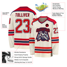 Laden Sie das Bild in den Galerie-Viewer, Custom Cream Red-Navy Hockey Jersey
