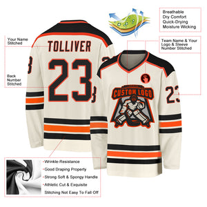 Custom Cream Black-Orange Hockey Jersey