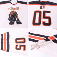 Laden Sie das Bild in den Galerie-Viewer, Custom Cream Black-Orange Hockey Jersey
