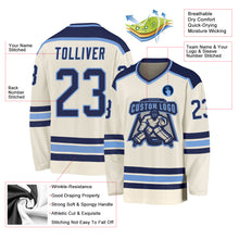 Laden Sie das Bild in den Galerie-Viewer, Custom Cream Navy-Light Blue Hockey Jersey
