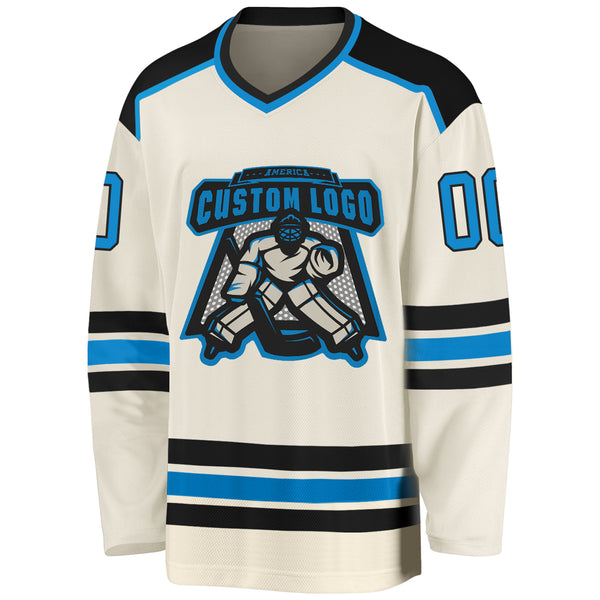 Custom Cream Blue-Black Hockey Jersey Women's Size:2XL