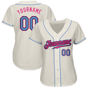 Custom Cream Light Blue Black-Pink Authentic Baseball Jersey