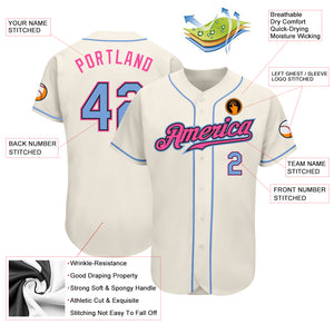 Custom Cream Light Blue Black-Pink Authentic Baseball Jersey