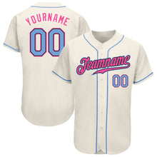 Загрузить изображение в средство просмотра галереи, Custom Cream Light Blue Black-Pink Authentic Baseball Jersey
