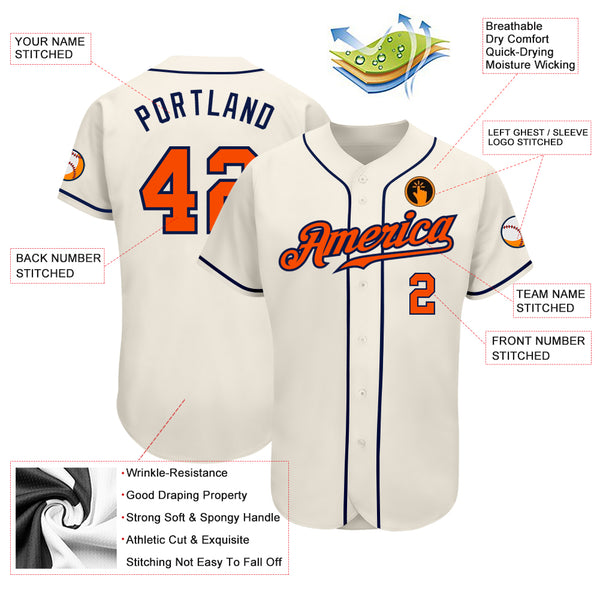 Custom Cream Navy-Orange Authentic Baseball Jersey Discount