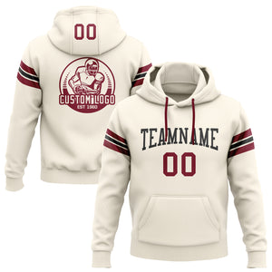 Custom Stitched Cream Crimson-Black Football Pullover Sweatshirt Hoodie