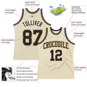 Custom Cream Black-Old Gold Authentic Throwback Basketball Jersey