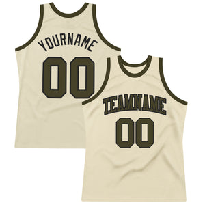 Custom Cream Olive-Black Authentic Throwback Basketball Jersey