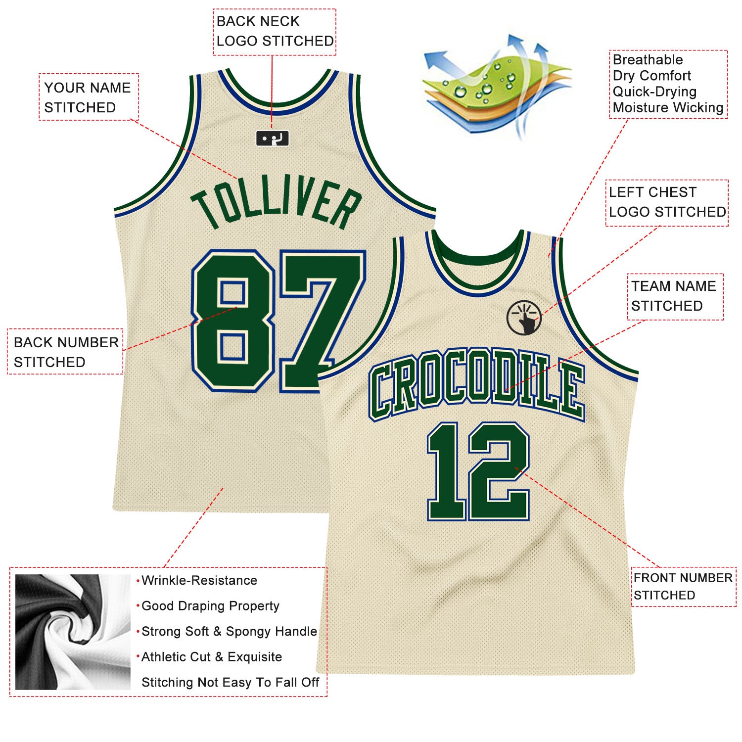 Custom Cream Hunter Green-Royal Authentic Throwback Basketball Jersey