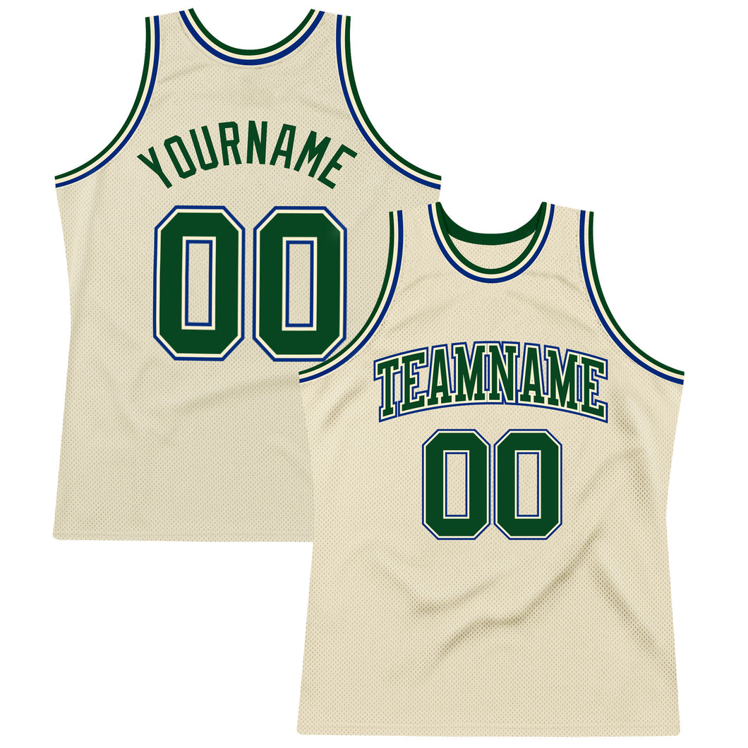 Custom Cream Basketball Jersey Hunter Green-Royal Authentic