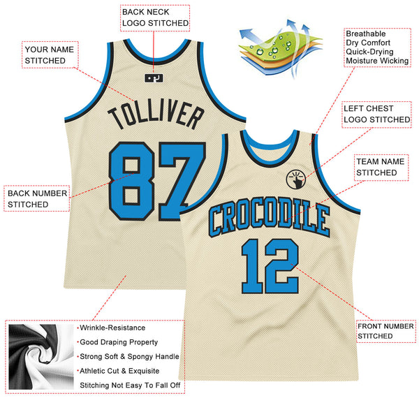 Cheap Custom Cream Blue-Black Authentic Throwback Basketball