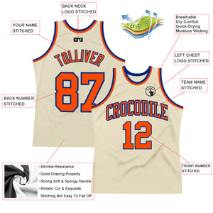 Custom Cream Orange-Royal Authentic Throwback Basketball Jersey