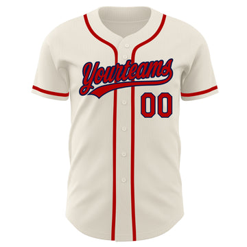 Custom Cream Red-Navy Authentic Baseball Jersey