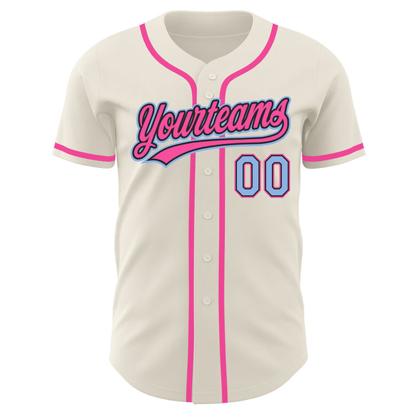 Custom Cream Light Blue Black-Pink Authentic Baseball Jersey Discount